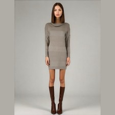 Lulu's Dress Mini Morning Coffee Brown Ribbed Cowl Neck Neutral Woman's Small