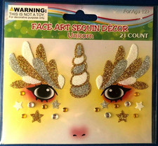 Sequin Face Art Temporary Tattoo UNICORN Glitter Rhinestones New In Package