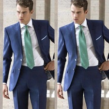 Classic 2 Pcs Men Suit Navy Peak Lapel Formal Business Tuxedos Men Blazers