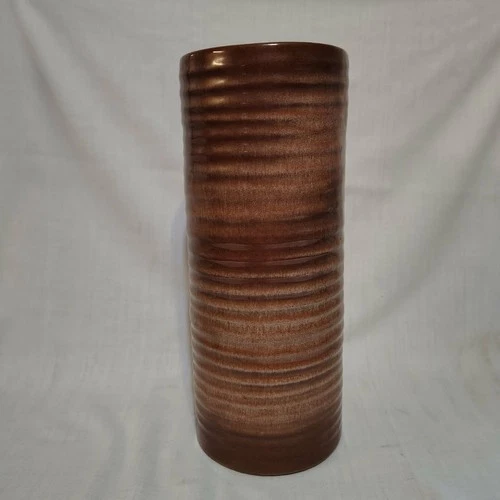 Vintage 1950s Frankoma Pottery Brown Plainsman 72 Ribbed 10" Vase
