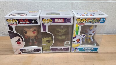 Funko Pop! 3 pc Lot Tekken Kazuya 175 Marvel Hulk 685 Digimon Gabumon 431