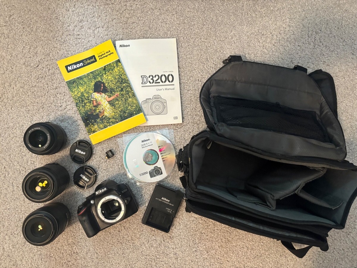 Nikon d3200 kit with three lenses (including macro lens)