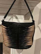 Sergio Rossi Black/sand Woven Leather  Bag Purse Euc