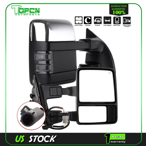 Power Heated LED Smoke Signal Chrome Towing Mirrors Pair For 1999-2007 Ford F250