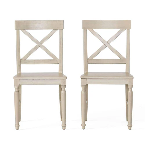 Noble House Dining Chairs Cross-Back Acacia Wood in Antique White (Set of 2)