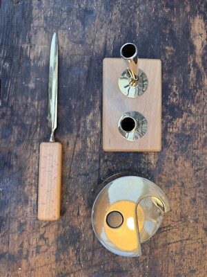 schreibtischset gold/brieföffner/stiftehalter / tesaabroller (lerche solingen) 