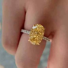4Ct Oval Lab Created Yellow Citrine Engagement Halo Ring 14K White Gold Plated