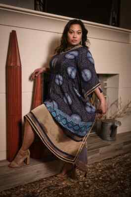 Isla Rose Silk Resort-wear with blue chakras and gold border