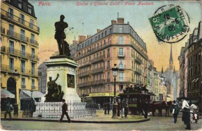 Old postcard Paris statue Etienne Dolet place Maubert (52254)