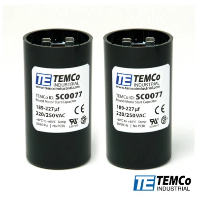 TEMCo 189-227 uf/MFD 220-250 VAC volts Round Start Capacitor 50/60 Hz -Lot-2
