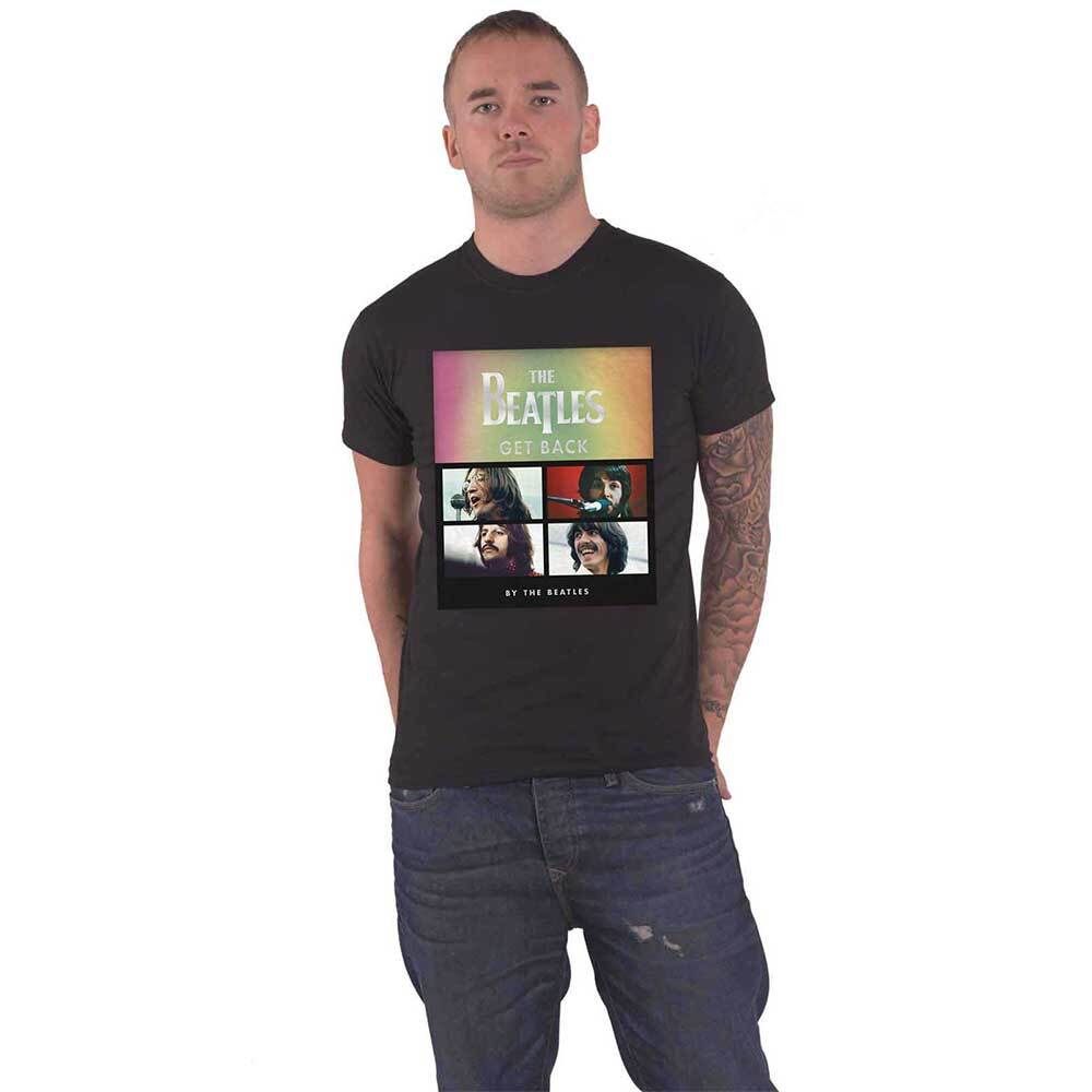 Official Beatles Get Back Album Gradient Faces Mens Black T-Shirt
