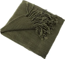 Olive Green Classic Woven Throw Blanket with Tassels – Soft & Cozy 50" x 60"