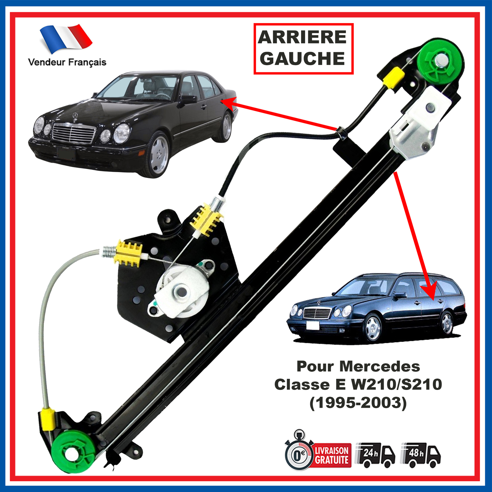 Mise en sécurité de portière avec le lève-vitre arrière gauche Mercedes Classe E W210