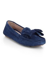 MIU MIU DONNA CUTE NAVY BLUE SOFT SUEDE BOW MOCCASINS FLATS EU 37 I LOVE SHOES