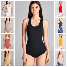 NEW SOFT BASIC RACER BACK COTTON SPANDEX SLEVELESS BODYSUIT LEOTARD TOP S M L