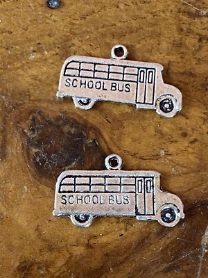 School Bus Charms Antique Silver Tone 2 Sided - Lot Of 3 Dozen (36)