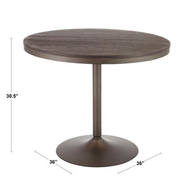 Lumisource Dining Table 30.5'' H X 36'' L, Round In Antique Metal + Espresso Wood