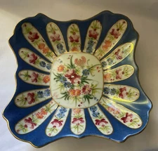 Vintage Dominies Hand Painted Floral Relish Candy Trinket Dish 24 kt Gold Rim FF