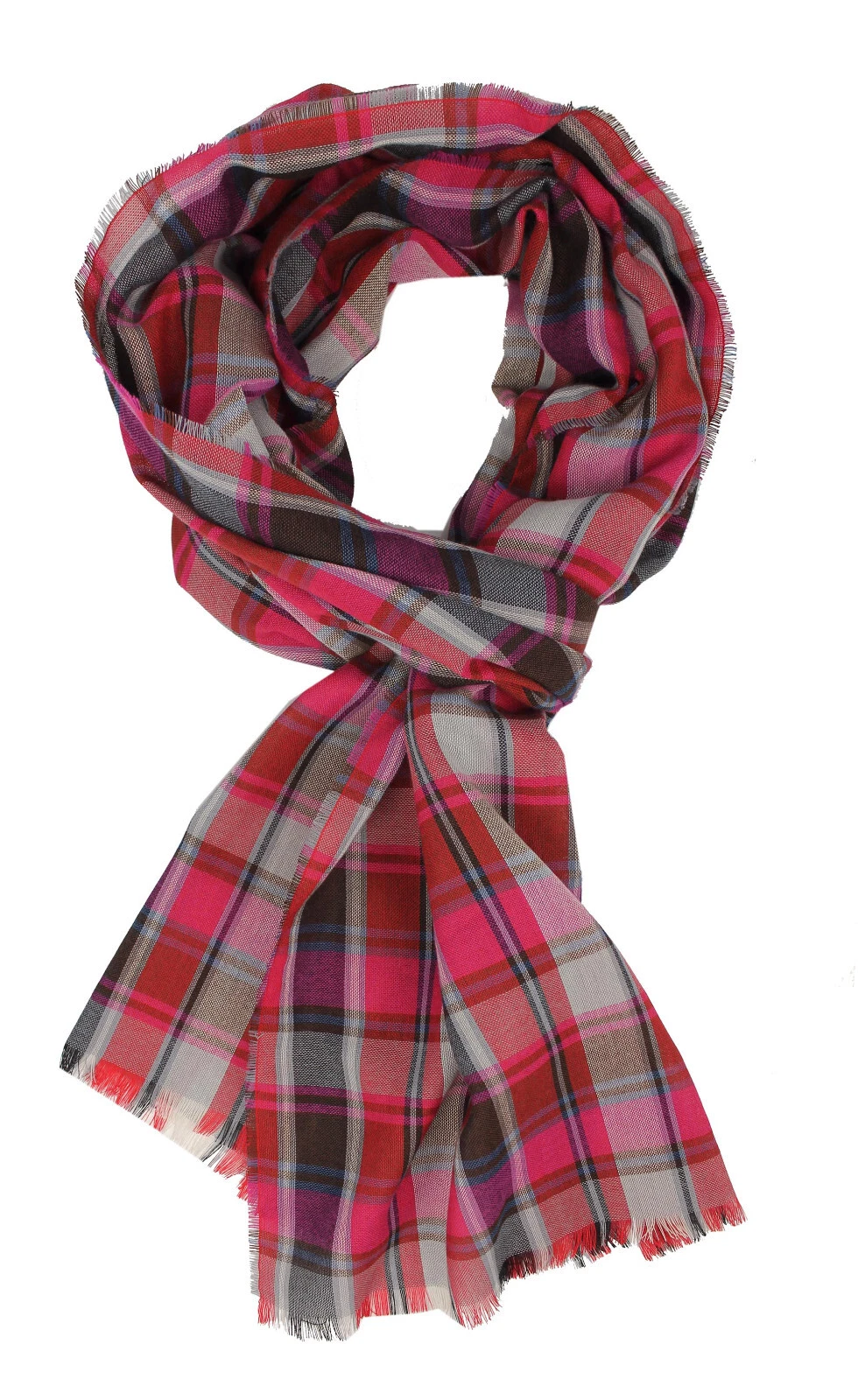 Cotton scarf women's scarf summer scarf men's scarf pink red with check pattern