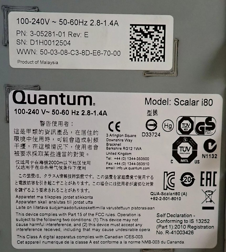 Quantum Scalar i80 6U 80Slot (50Act) Tape Library 30528101 4x LTO6
