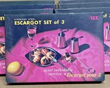 Escargot Serving Set Yax Stainless Steel Plate Tongs Fork Vintage Japan 3 Piece
