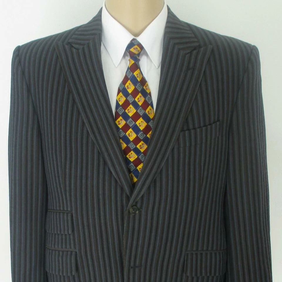 40 S Jack Victor Gray Brown Stripe 100s Wool 2 Btn Mens Jacket Sport Coat Blazer