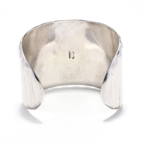 Ribbed Silver Cuff Bracelet, Sterling Silver, Length 6.5 Inch, Wide Silver Cuff - Picture 3 of 6