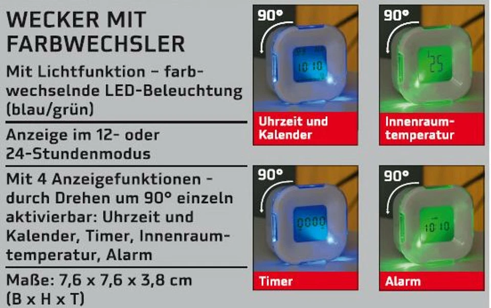 Auriol MF100 Wecker mit Farbwechsel LED Kinderwecker Temperaturanzeige Kalender - Bild 2 von 2