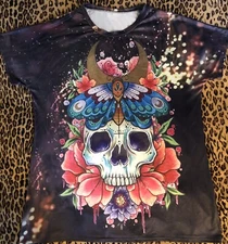 Graphic Skull Design w/ Butterfly & Flowers  TIE DYE All Over Print Front & Back