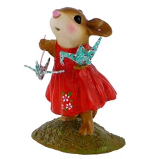 Wee Forest Folk A WISH FOR HAPPINESS, WFF# M-321b, RED, Mouse Origami