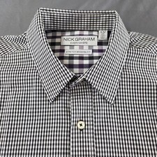 New NWT Nick Graham Stretch Modern Fit Men's L Black Plaid Long Sleeve Shirt