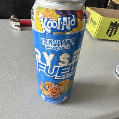 Kool-Aid RYSE Fuel Tropical Punch Energy Drink Advertising Can Blue Yellow