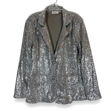 Silver Sequin Blazer Large Sparkle Glam Party Cocktail Concert Dressy Disco