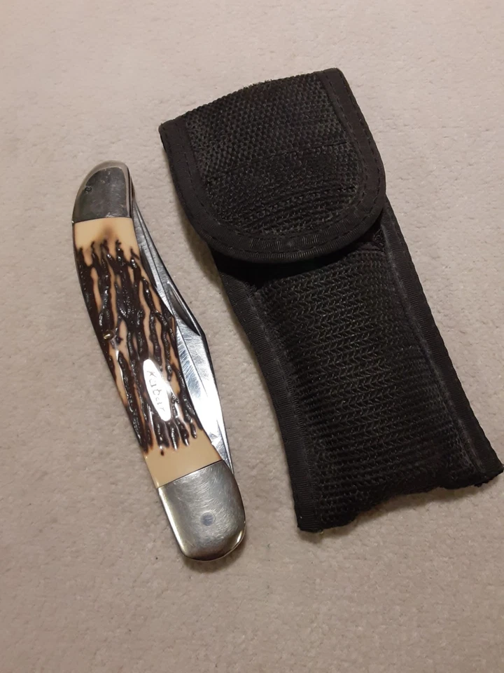 VINTAGE KABAR USA 1184 FOLDING 2-BLADE HUNTING KNIFE W SHEATH - Image 4 of 4