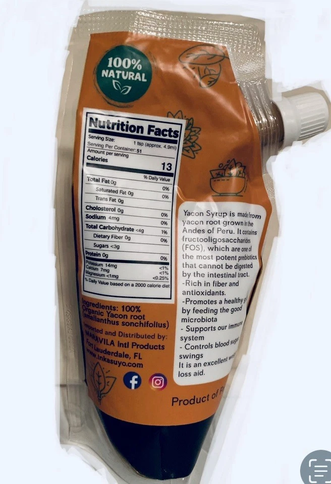 Jarabe de Yacón Orgánico Bajo en Calorías Sustituto de Azúcar Ceto 250g Perú Foto 2 de 2