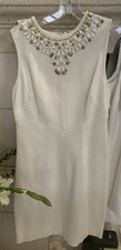 MILLY NY ECRU WHITE WOOL LINED JEWEL NECKLINE SHIFT DRESS M MEDIUM NWT 435