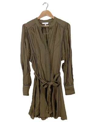 REISS Robe portefeuille Dames Robe T EU 42 kaki style décontracté - Photo 1/4