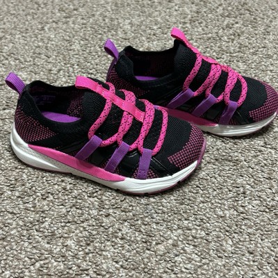 Athletic Works Memory Foam Shoes Breathable Knit Pink Black Girls Sz 2 Sneakers 