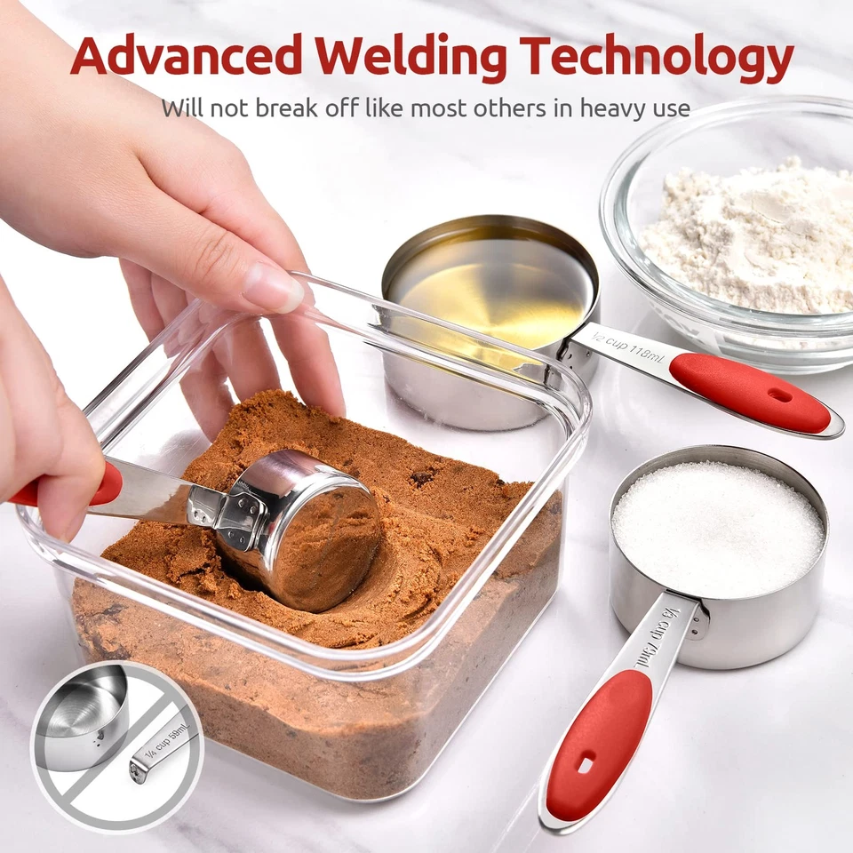 Measuring Cups and Spoons Set: 18/8 Stainless Steel 10 Pieces Metal Stacking ... - Image 4 of 4