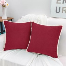 Chenille Throw Pillow Covers 18x18 Inch with Tassels 18" x 18" Pack of 2 Red