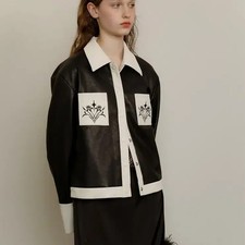 Lemaitre Arnebo Leather Jacket Black & White Detailing