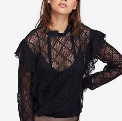 Free People Lace Black Frills Size Small Bodysuit