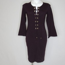 Calvin Klein Plum Purple Form Fitting Sheath Dress V-Neck Lace Up S Small 