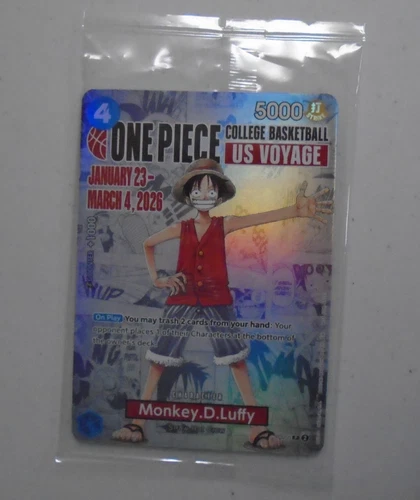 ONE PIECE MONKEY D. LUFFY COLLEGE BASKETBALL PROMO TRADING CARD SEALED US VOYAGE