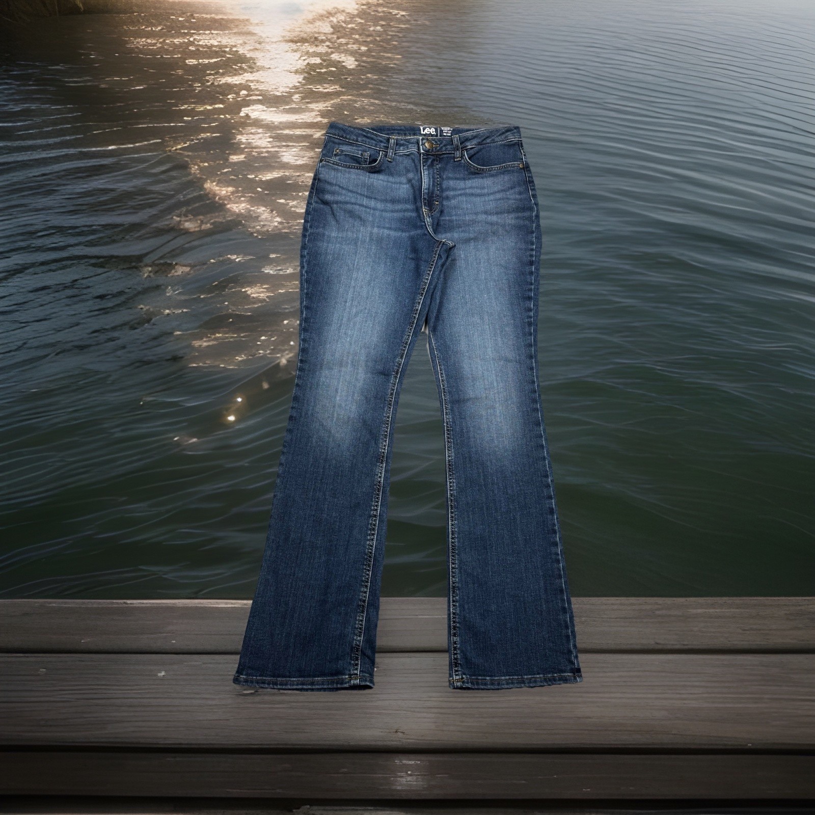 Lee Bootcut Jeans 12 L (32x32) Regular Fit Mid Rise Blue Denim Womens