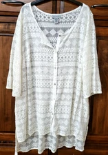 Catherines Embroidered Longer Back Tunic Overpiece Top 3/4 Sleeve Plus 2X Ivory