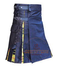 Scottish Traditional Black Cotton MacLeod Tartan Utility Hybrid Kilt For Men's