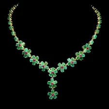 925 Sterling Silver Necklace Oval Emerald 6x4mm Ruby Gemstone Flower Jewelry 18