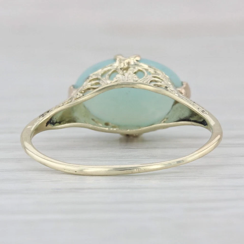 Anillo de filigrana de cuarzo calcedonia verde oro amarillo 14k tamaño 8,25 cabujón ovalado Foto 4 de 4