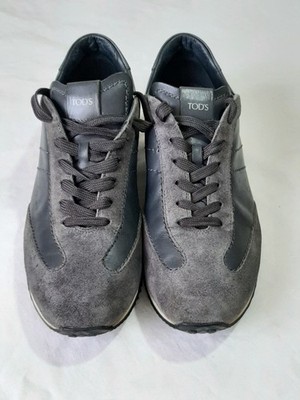 TOD S Herren Sneaker 42,5 EU 8 Grau Leder Wildleder Made in Italy